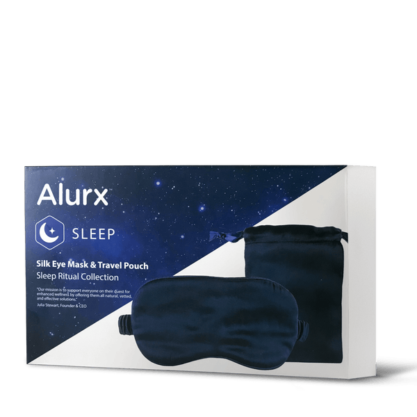 photo of silk eye mask and travel pouch product box - front