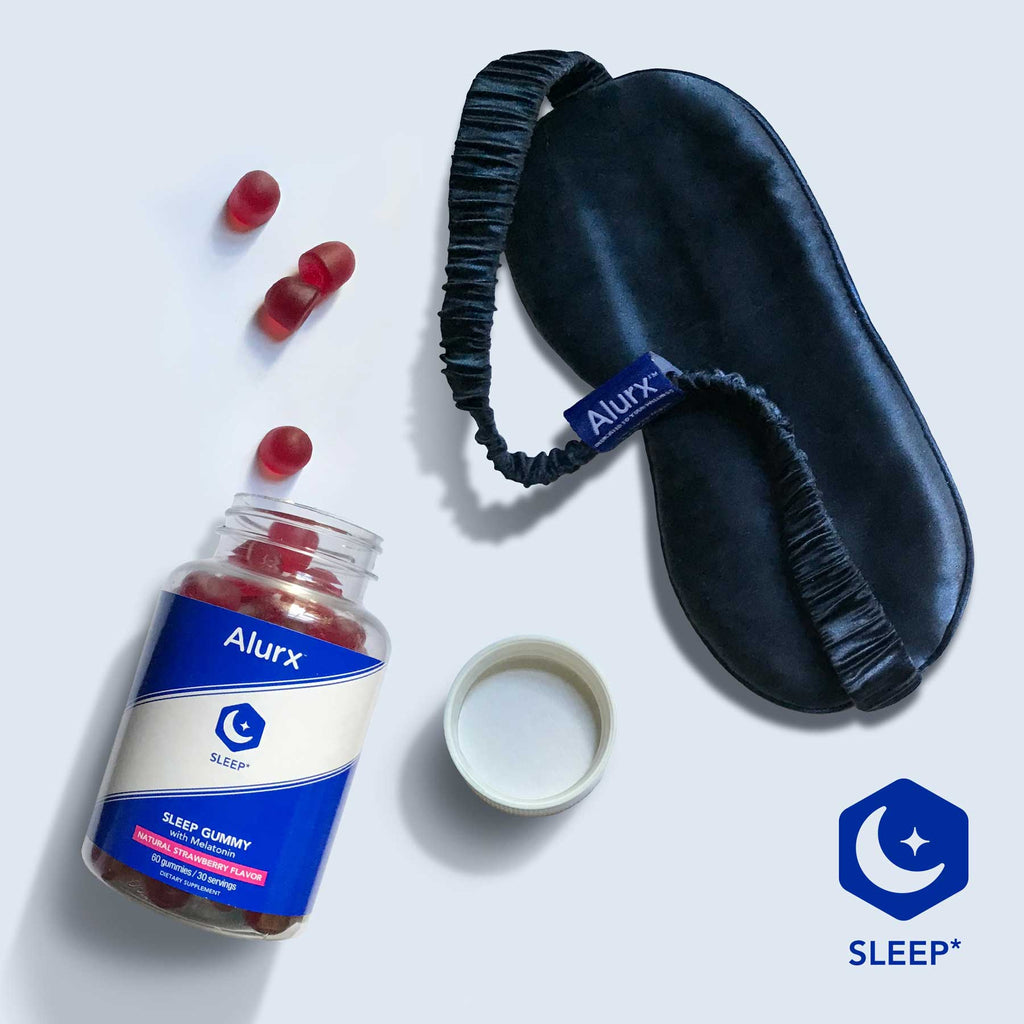 Sleep Ritual Set with 100% silk eye mask and travel pouch and Sleep Gummies with Melatonin